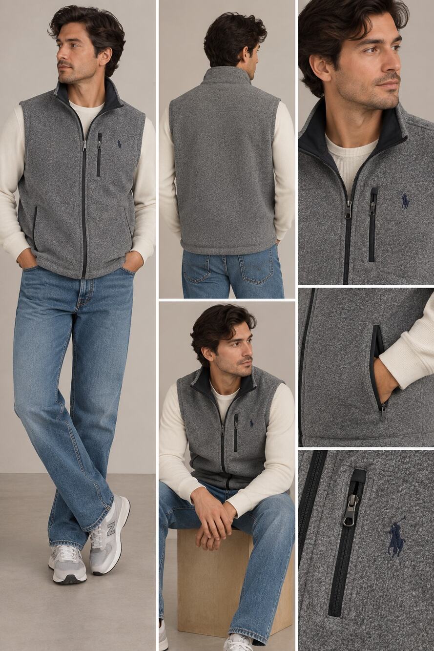 Polo Ralph Lauren Performance Fleece Vest XL Gray Full Zip Mens Golf Outdoor